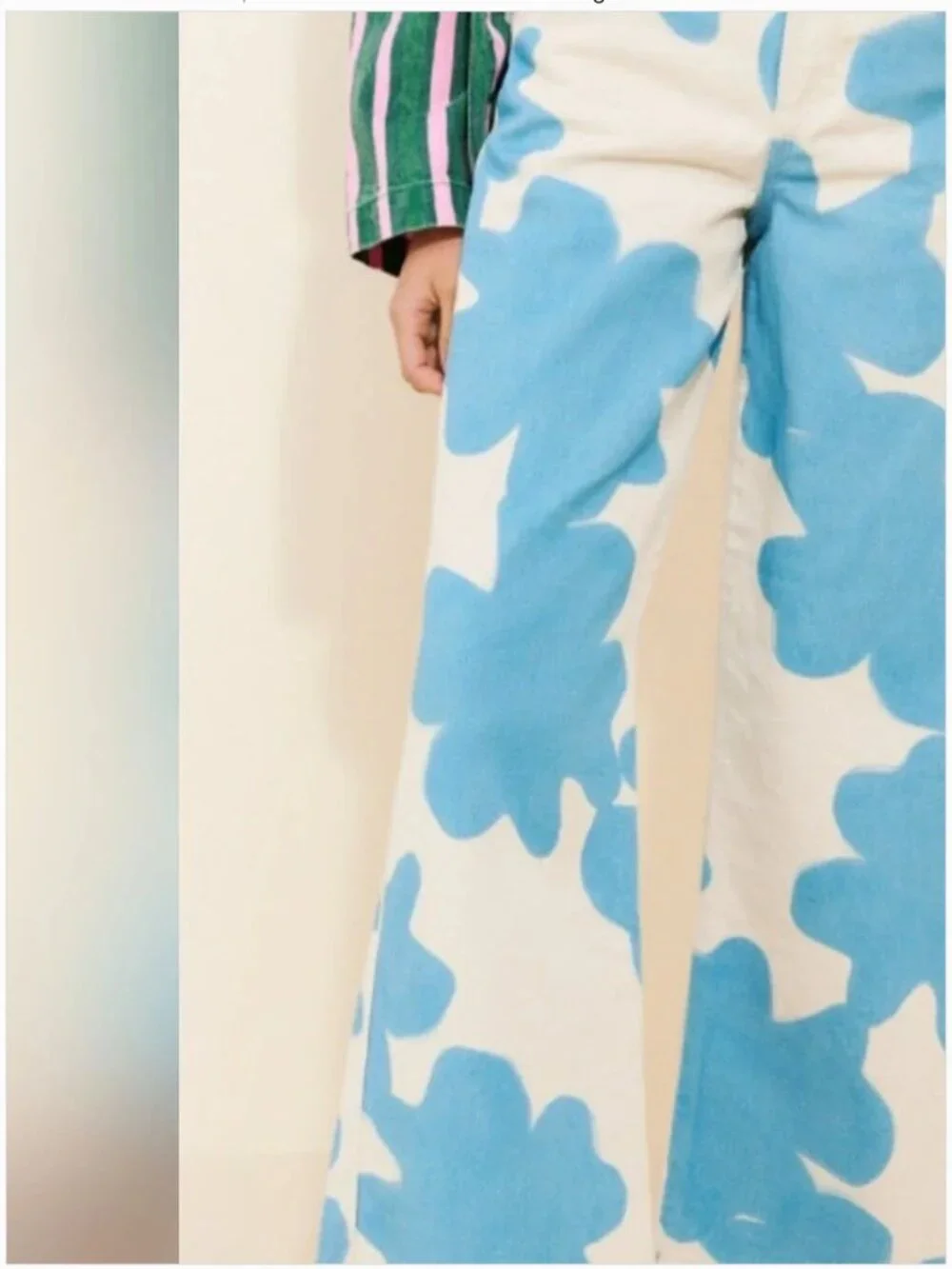Free People Sixxta Cotton Wide leg Fun Blue White Pants size 2